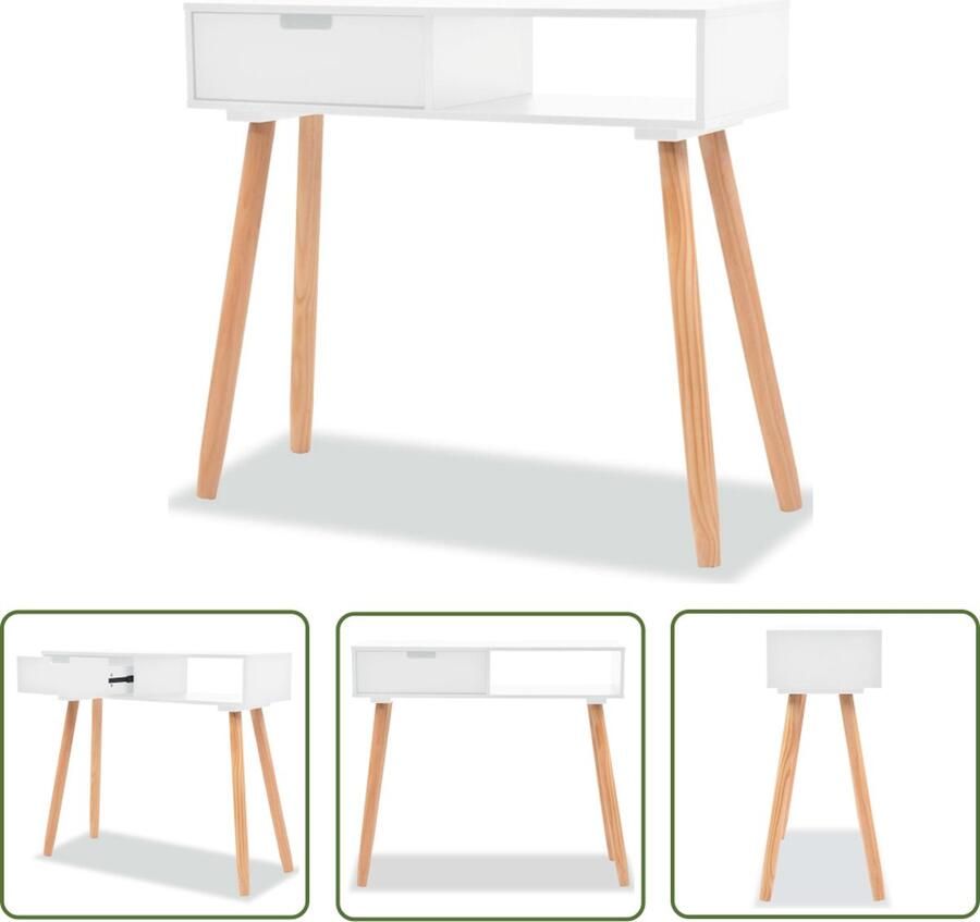 The Living Store Wandtafel Grenenhout 80 x 30 x 72 cm Inclusief lade Wit en bruin Wandtafel Bijzettafel Salontafel Grenoble Hout Mdf - Foto 2