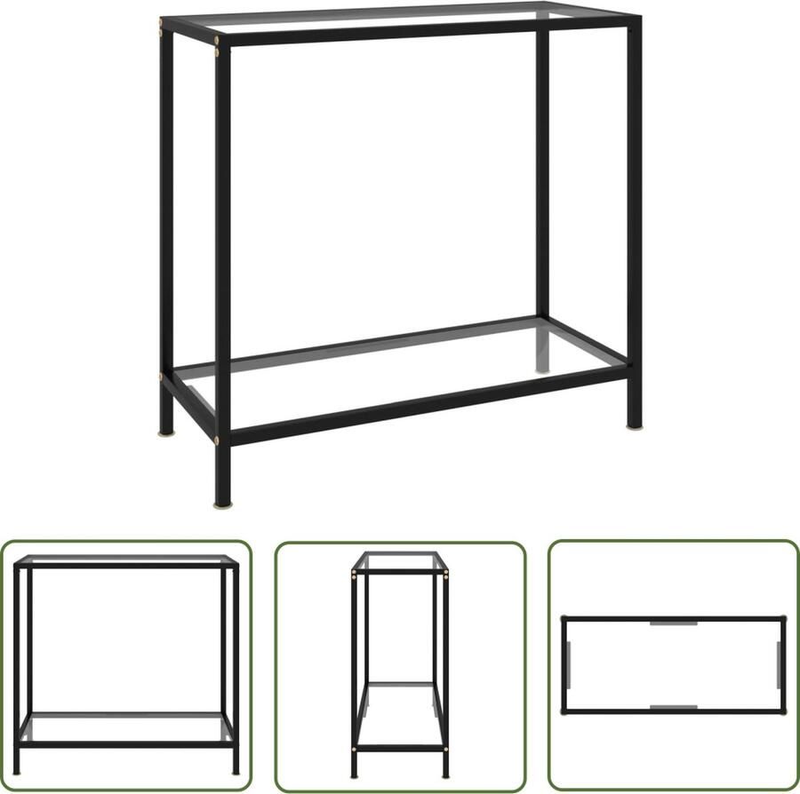 The Living Store Wandtafel Urban Bijzettafel 80x35x75 cm Transparant Zwart Gehard glas en gepoedercoat staal Wandtafel Bijzettafel Salontafel Glazen Tafellaar Zwarte Tafel - Foto 2