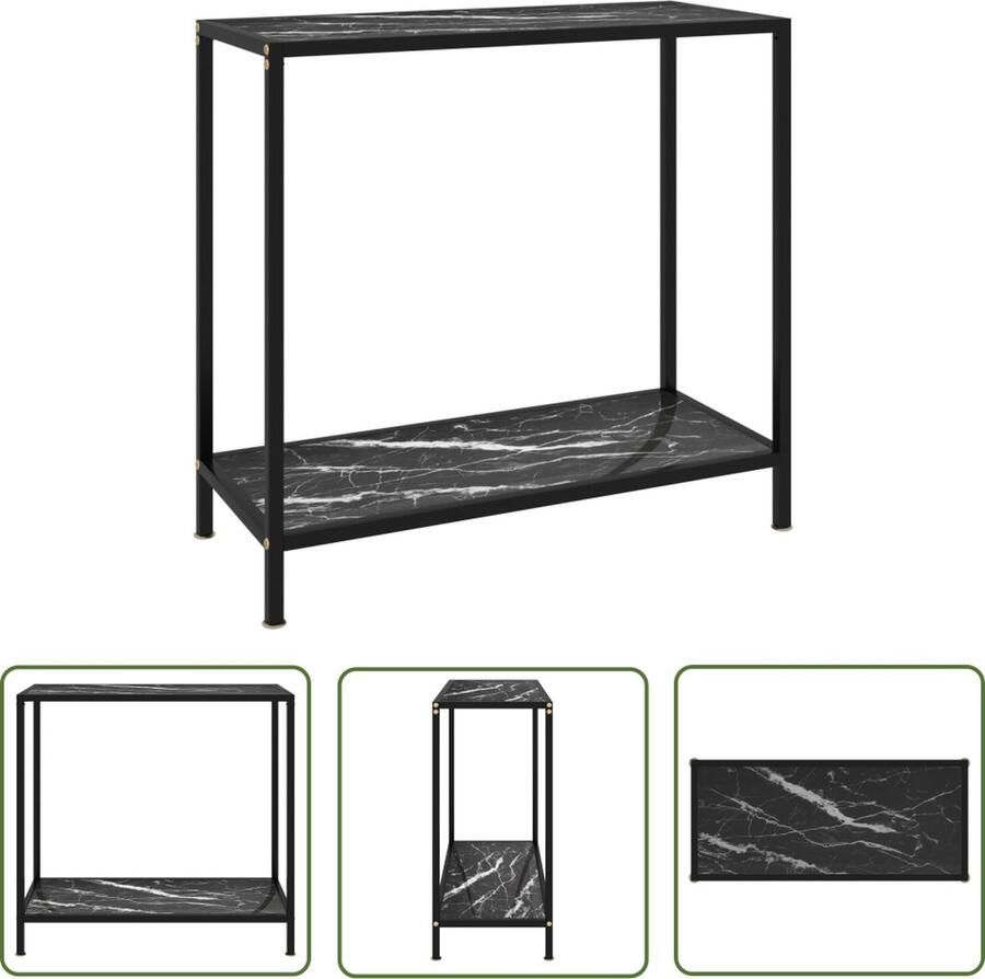 The Living Store Wandtafel Marmeren Textuur Zwart 80 x 35 x 75 cm Gehard Glas en Gepoedercoat Staal Wandtafel Bijzettafel Salontafel Marmeren Look Zwarte Tafel - Foto 2