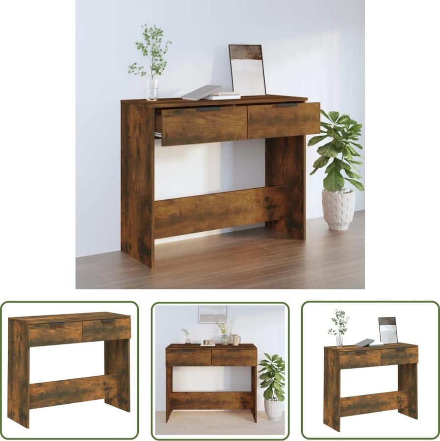 The Living Store Wandtafel 90x36x75 cm bewerkt hout gerookt eikenkleurig Wandtafel Bijzettafel Houten Tafel Bruine Tafel Opbergruimte - Foto 2