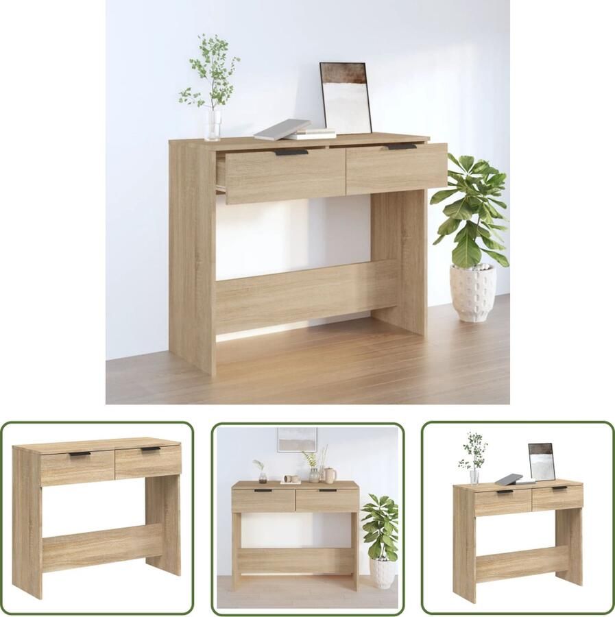 The Living Store Wandtafel 90x36x75 cm bewerkt hout sonoma eikenkleurig Wandtafel Bijzettafel Salontafel Houten Tafel Eiken Kleur - Foto 2