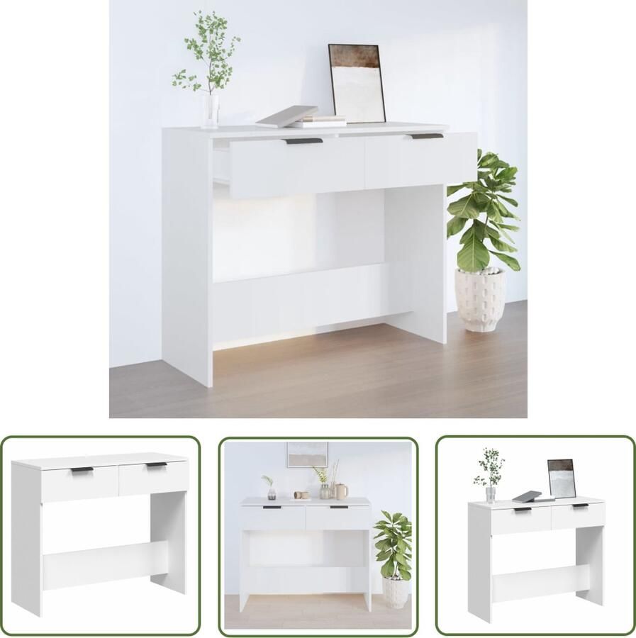 The Living Store Wandtafel gestroomlijnd Entree en woonkamer meubel 90x36x75 cm Wit Bewerkt Hout Wandtafel Bijzettafel Houten Tafel Wit Opbergruimte - Foto 2