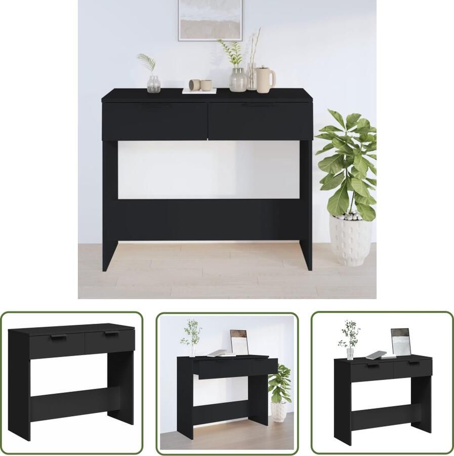 The Living Store Wandtafel Zwart 90 x 36 x 75 cm Bewerkt hout Met opbergruimte en stabiel ontwerp Wandtafel Bijzettafel Houten Tafel Zwarte Tafel Opbergruimte