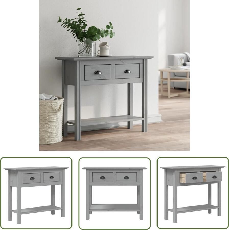 The Living Store BODO Wandtafel Massief grenenhout 90 x 34.5 x 73 cm Metalen handgrepen Wandtafel Bijzettafel Grenoblehouten Meubel Houten Kast Vintage Stijl