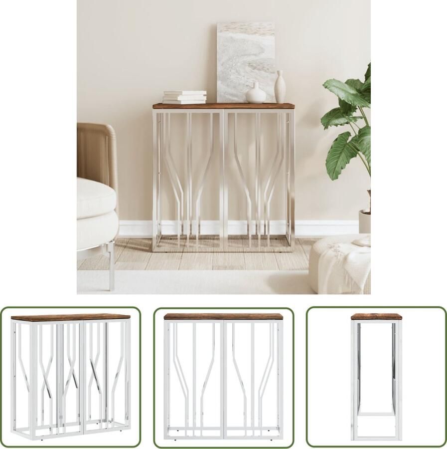 The Living Store Wandtafel Zilver Massief Gerecycled Hout 70 x 30 x 70 cm Modern Ontwerp Wandtafel Bijzettafel Salontafel Houten Tafel Vintage Tafel