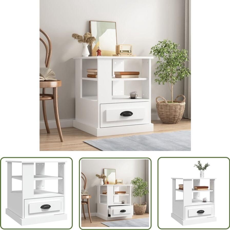 VidaXL Bijzettafel Wit Bewerkt Hout 50x50x60 cm Bijzettafel Salontafel Eindtafel Rustic Chic Houten Tafel