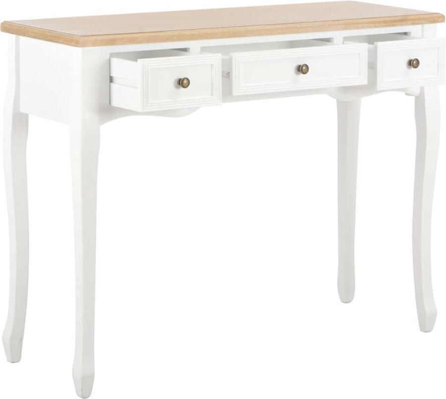 VidaXL Bijzettafel Wit en Bruin 3 Lades Bijzettafel Kaptafel Consoletafel Houten Tafel Wit Tafel Landelijke Stijl