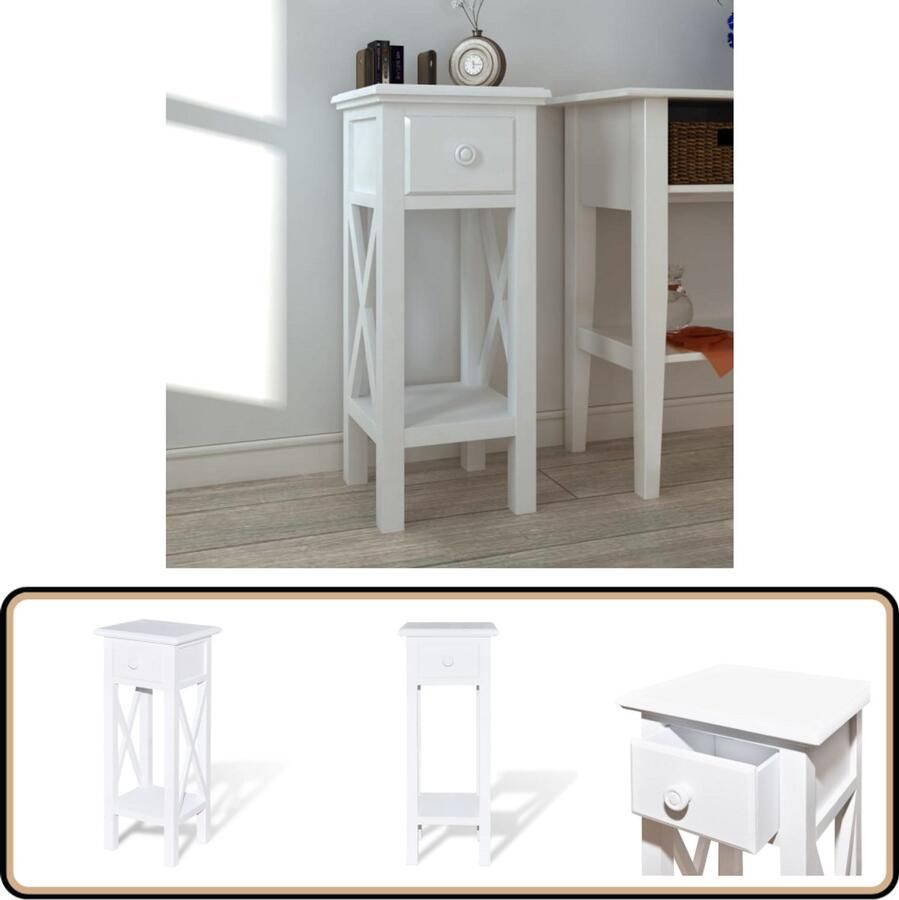 VidaXL Bijzettafel Wit MDF en Grenenhout 27x27x65 5 cm Bijzettafel Nachtkastje Houten Meubel Wit Meubel Landelijke Stijl Opbergruimte Kastje Sidetable Living Room Furniture Entryway Furniture