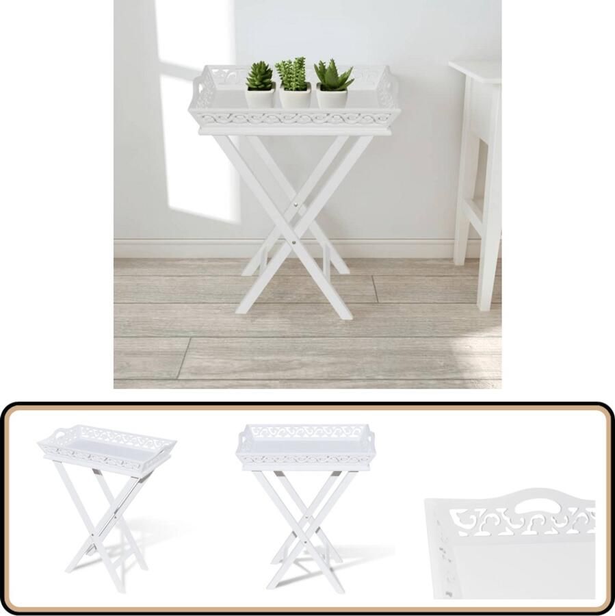 VidaXL Bijzettafel Wit MDF en Grenenhout Bijzettafel Salontafel Kleine Tafel Houten Tafel Wit Meubilair Scandinavische Stijl Klapbare Tafel Multifunctionele Tafel Decoratief Item Plantenrek Binnendecoratie