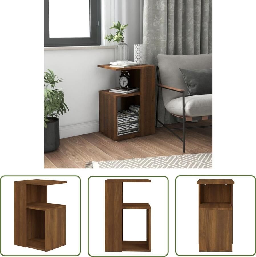 The Living Store Bijzettafel 36x30x56 cm bewerkt hout bruin eikenkleur Woonkamertafel Bijzettafel Houten Tafel Bruin Modern - Foto 2