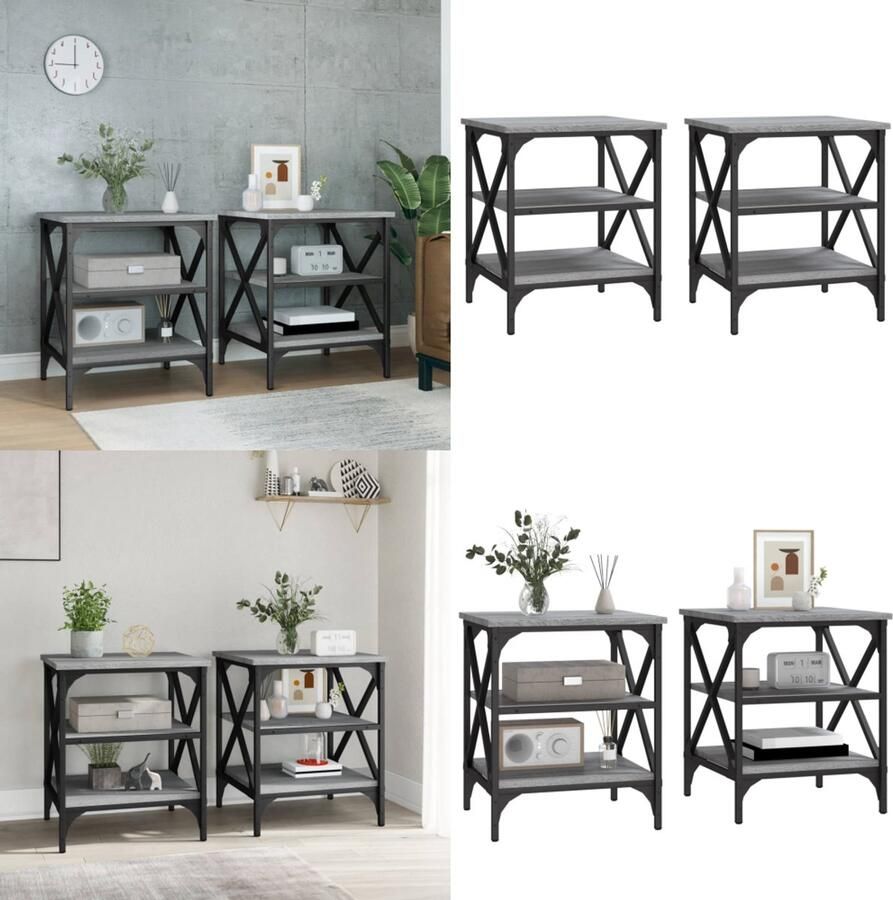VidaXL Bijzettafels 2 st 40x42x50 cm bewerkt hout grijs sonoma eiken Bijzettafel Bijzettafels Accenttafel Eindtafel