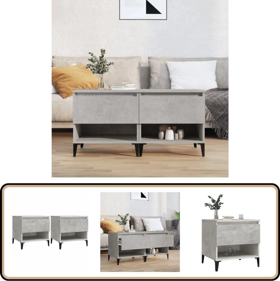 VidaXL Bijzettafels 2 st Betongrijs Bewerkt Hout Bijzettafels Industrieel Design Beton Grijs Set Van 2 Salontafel