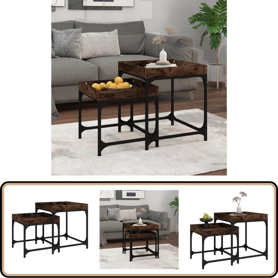 VidaXL -Bijzettafels-2-st-bewerkt-hout-bruineikenkleurig - Foto 4