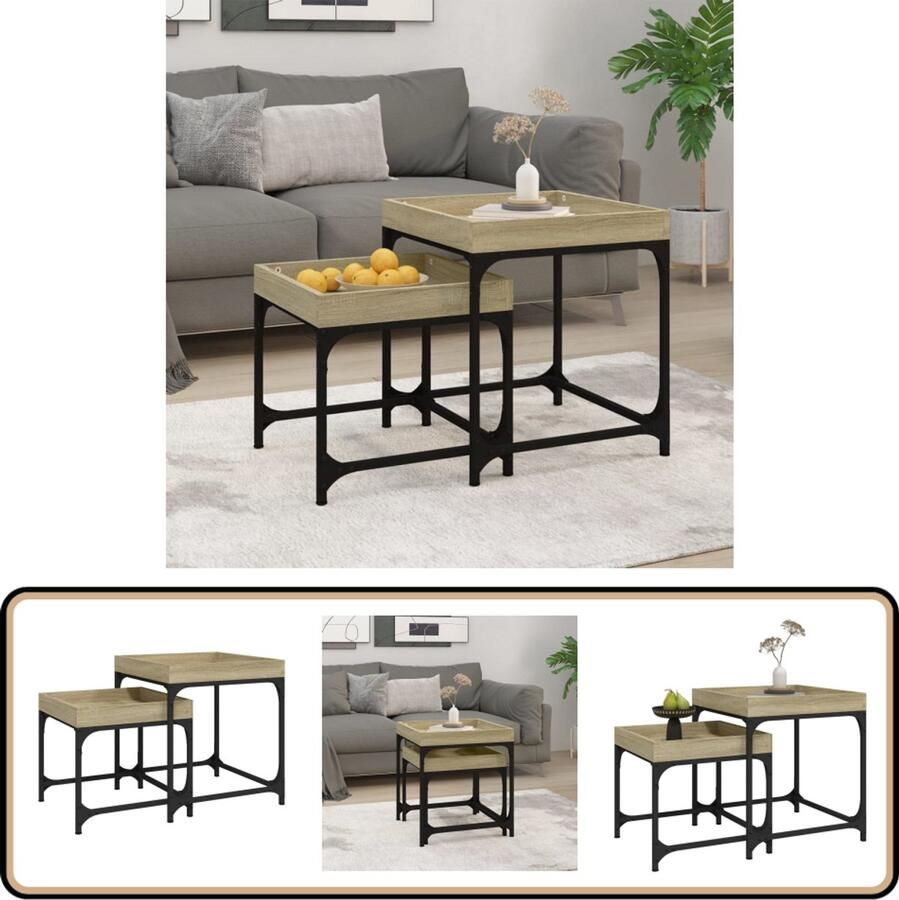 VidaXL -Bijzettafels-2-st-bewerkt-hout-sonoma-eikenkleurig - Foto 5