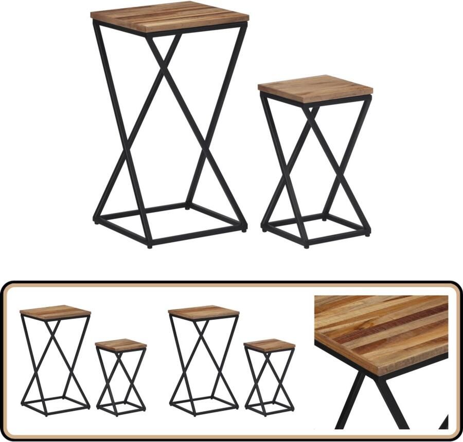 VidaXL Bijzettafels 2 st massief gerecycled teak Bijzettafel Salontafel Teakhouten Meubilair Vintage Meubels Industrieel Design