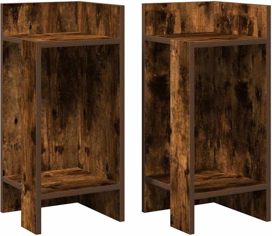 VidaXL Bijzettafels 2 st met plank 25 5x27x60 cm gerookt eikenkleurig