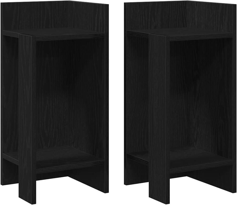 VidaXL Salontafel Twee Bijzet Tafels Bijzettafels 2 st met plank 25 5x27x60 cm zwart Zwarte Bijzettafel Kleine Bijzettafel Houten Bijzettafel