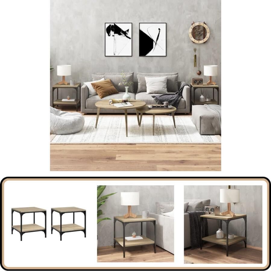 VidaXL Bijzettafels 2 stuks 40x40x40 cm Sonoma Eiken Bijzettafels Industrieel Design Houten Tafels Sonomapine Meubilair Bruine Meubelen