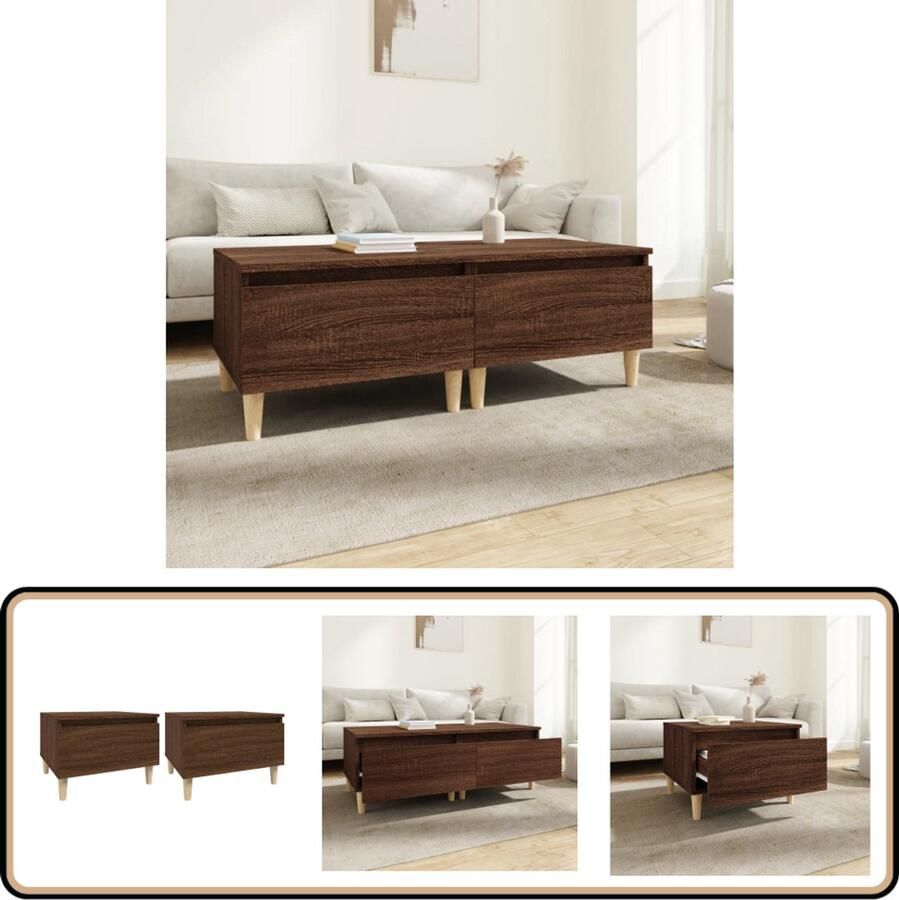 VidaXL Bijzettafels 2 stuks Bruineiken 50x46x35 cm Scandinavisch Design Bijzettafels Houten Meubels Kastje Tafel Set