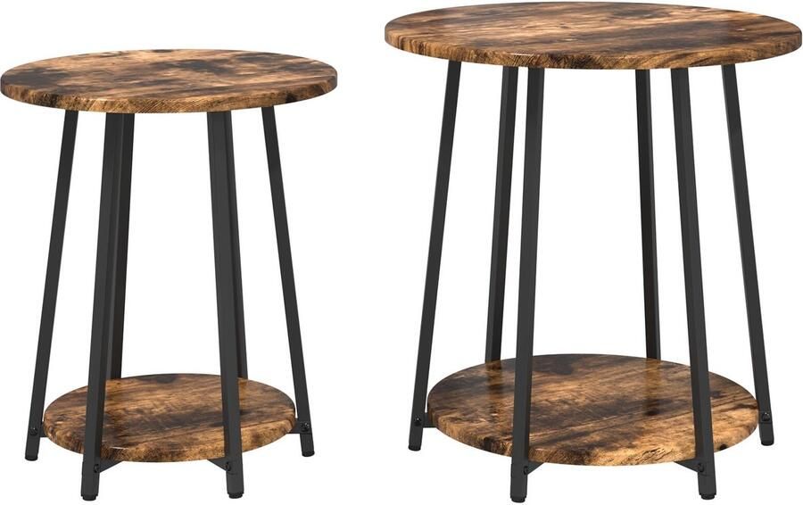 VidaXL Bijzettafelset 2 pcs Gerookt eiken en zwart 50 x 50 x 51 cm - Foto 2