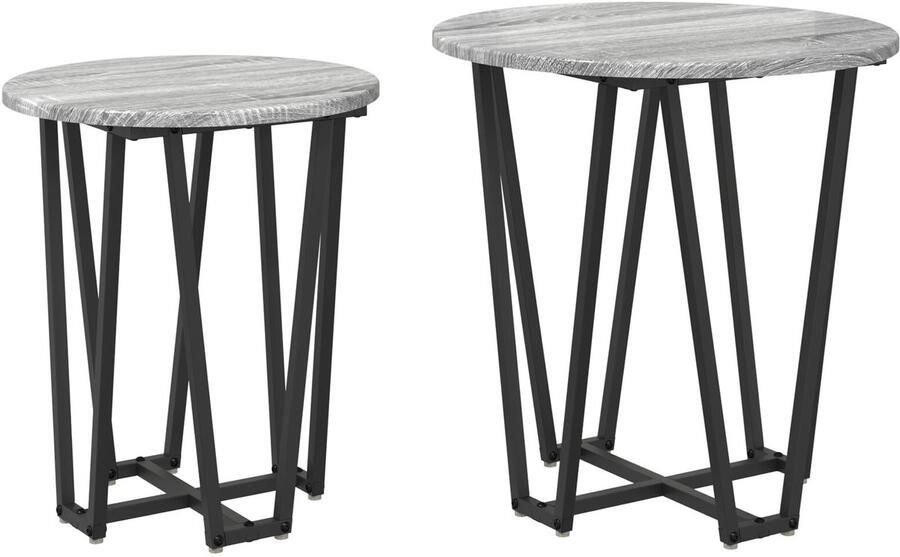 VidaXL Bijzettafelset 2 pcs Grijs sonoma en Zwart 50 x 50 x 50.5 cm