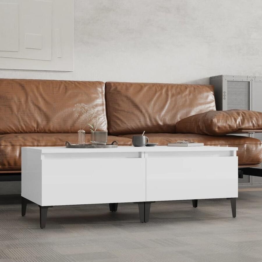 VidaXL Bijzettafels 2 stuks Hoogglans wit 50x46x35 cm Bijzet Tafel Industrieel Meubilair Salontafel Houten Tafel Witte Tafel Koopavond - Foto 2