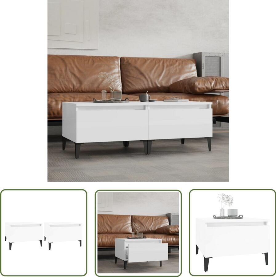 VidaXL -Bijzettafels-2-st-50x46x35-cm-bewerkt-hout-hoogglans-wit - Foto 3