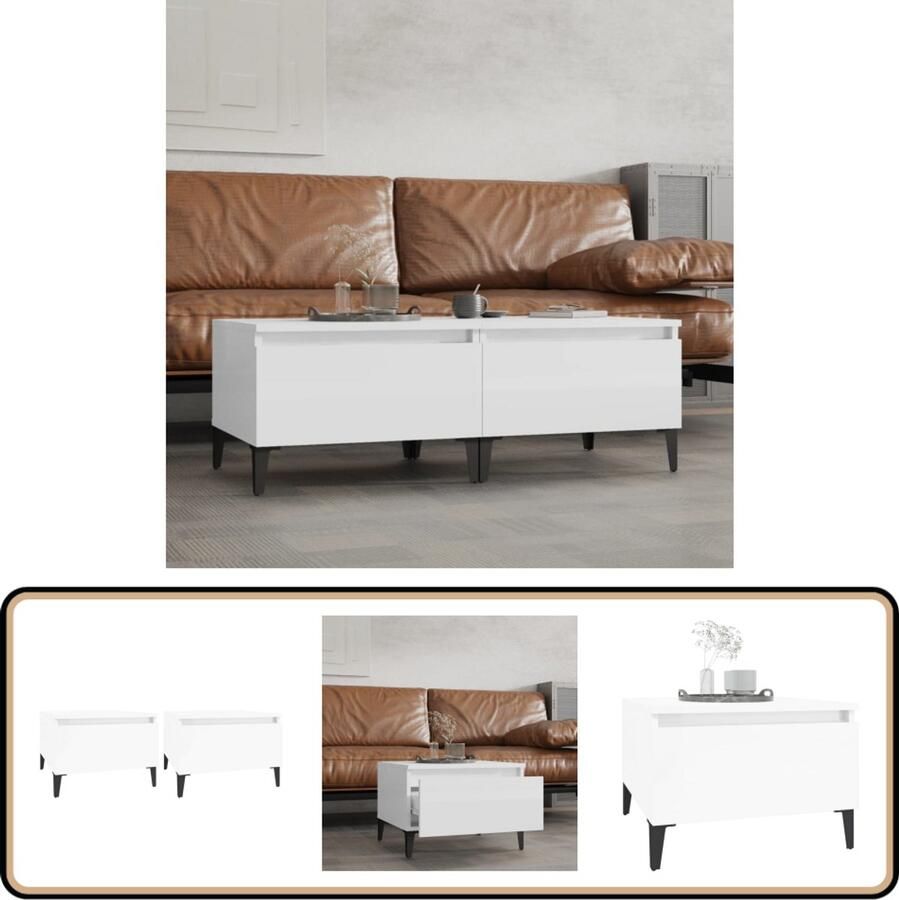 VidaXL Bijzettafels 2 stuks Hoogglans wit 50x46x35 cm Bijzet Tafel Industrieel Meubilair Salontafel Houten Tafel Witte Tafel Koopavond