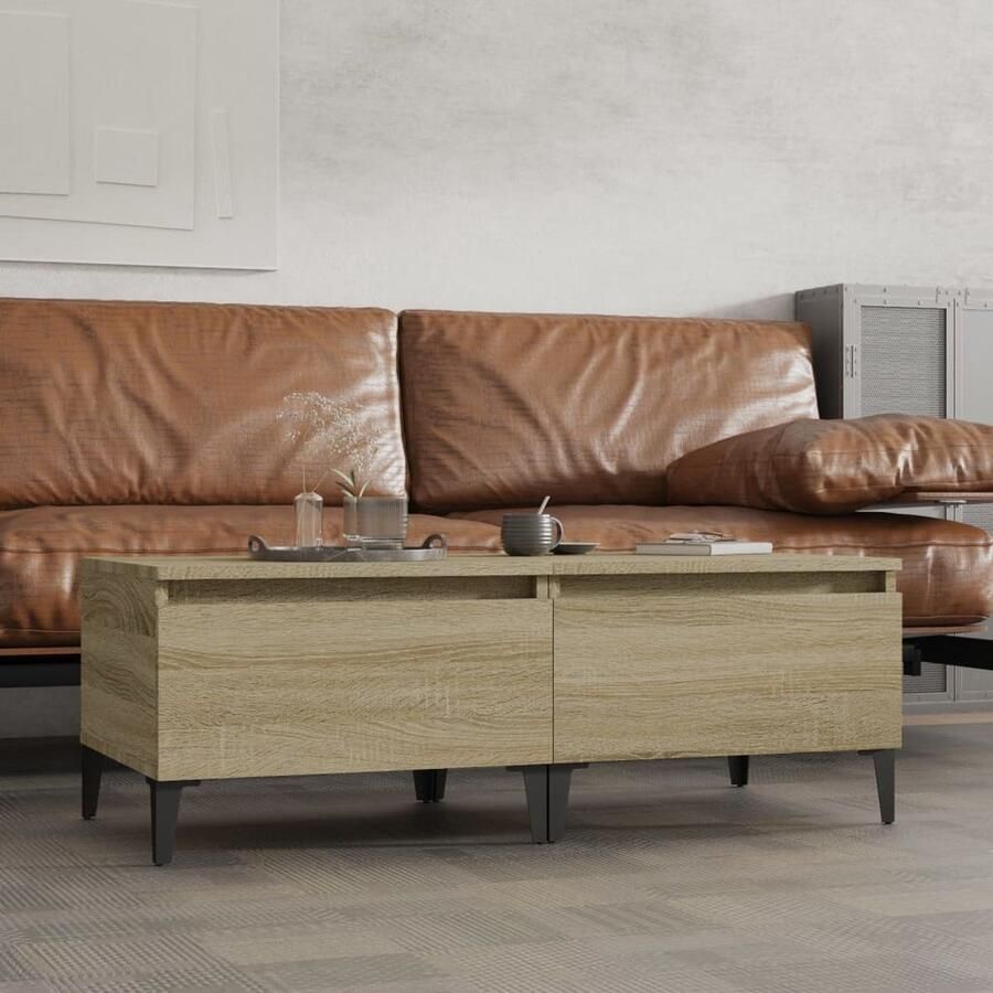 VidaXL Bijzettafels 2 stuks Sonoma eiken 50x46x35 cm Bijzettafels Salontafels Houten Meubelen Industrieel Design Sonomaeiken Bewerkt Hout Metalen Poten - Foto 2