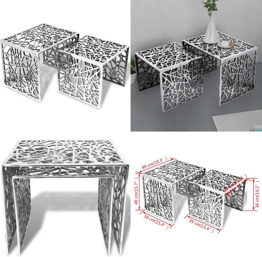 VidaXL Bijzettafels 2 stuks vierkant aluminium zilver Bijzettafel Bijzettafels Salontafel Salontafels