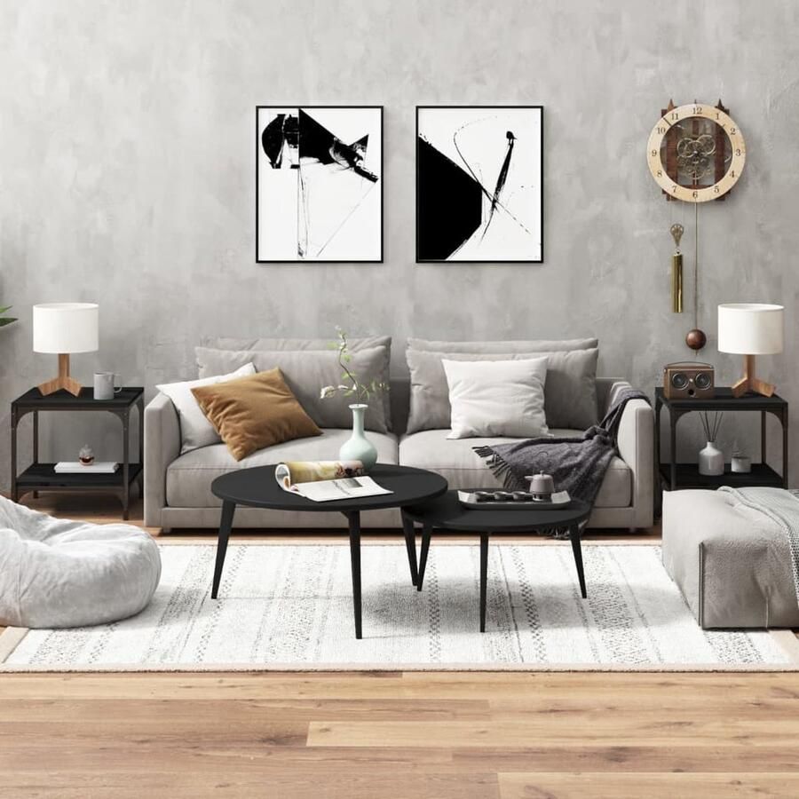 VidaXL Bijzettafels 2 stuks Zwart 40x40x40 cm Bijzettafel Industrieel Design Zwarte Bijzet Tafels Houten Bijzettafel Set Van Twee Bijzetttafels Industriele Meubelen Woonaccessoires Living Accessoires Kleine Tafel - Foto 2