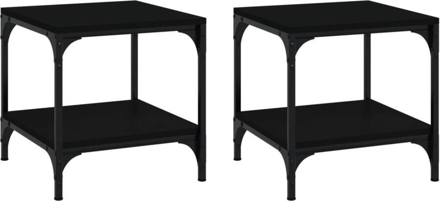 VidaXL Bijzettafels 2 stuks Zwart 40x40x40 cm Bijzettafel Industrieel Design Zwarte Bijzet Tafels Houten Bijzettafel Set Van Twee Bijzetttafels Industriele Meubelen Woonaccessoires Living Accessoires Kleine Tafel