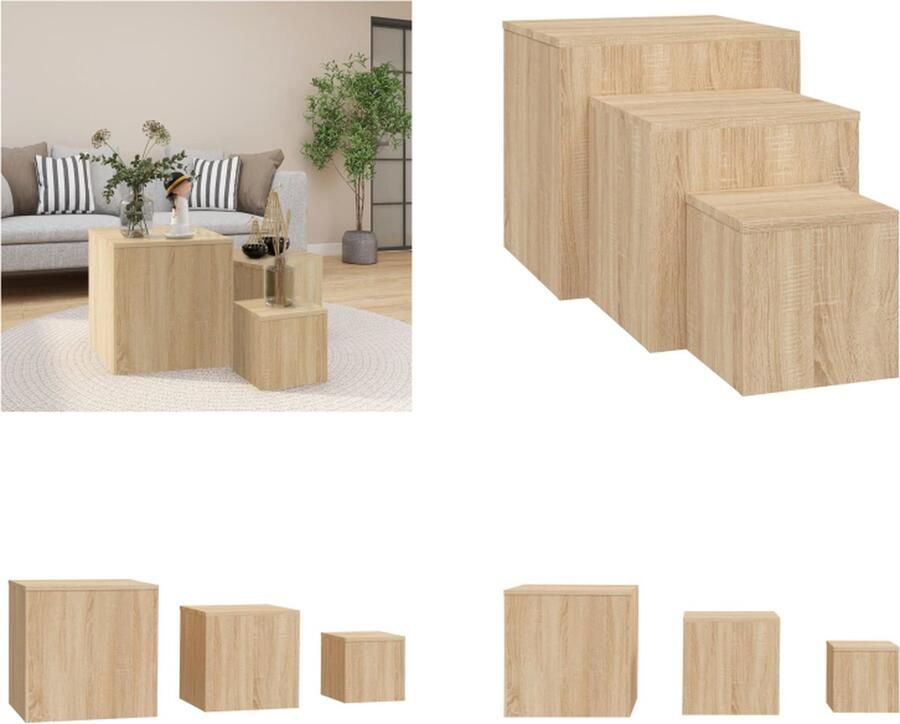 VidaXL Bijzettafels 3 st spaanplaat sonoma eikenkleurig Bijzettafel Bijzettafels Bijzettafeltje Bijzettafeltjes