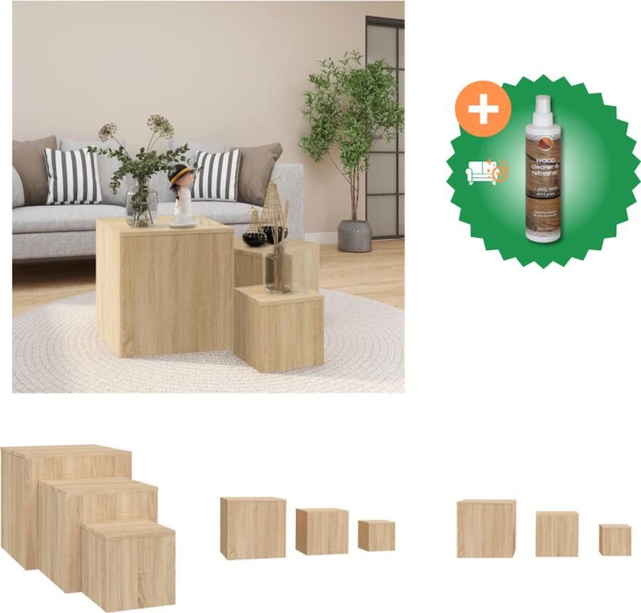 VidaXL Bijzettafels 3 st spaanplaat sonoma eikenkleurig Tafel Inclusief Houtreiniger en verfrisser
