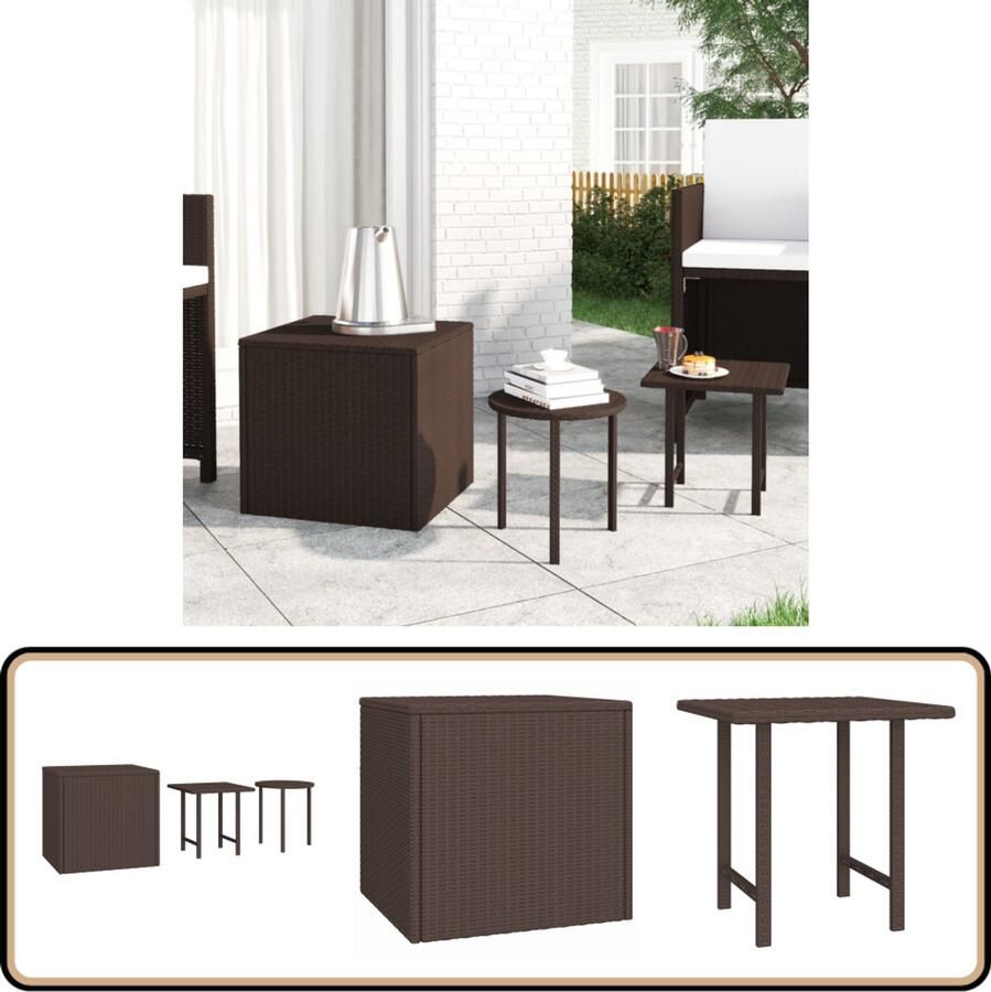 VidaXL Bijzettafels 3 stuks Poly Rattan Bruin Bijzet Tafels Salontafel Set Buitentafel Terras Tafel Ratan Tafel - Foto 2