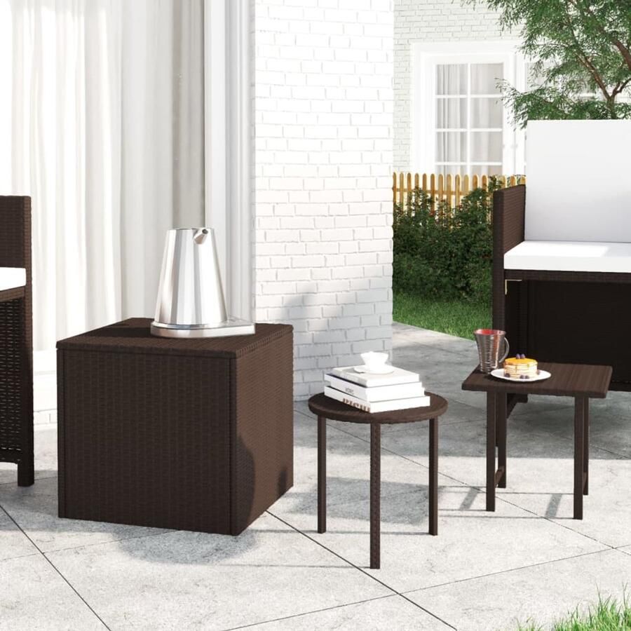 VidaXL Bijzettafels 3 stuks Poly Rattan Bruin Bijzet Tafels Salontafel Set Buitentafel Terras Tafel Ratan Tafel