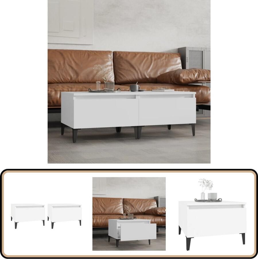 VidaXL Bijzettafels Bewerkte Hout Wit Set van 2 Industriele Meubels Bijzet Tafels Houten Tafel Witte Tafel Salontafels