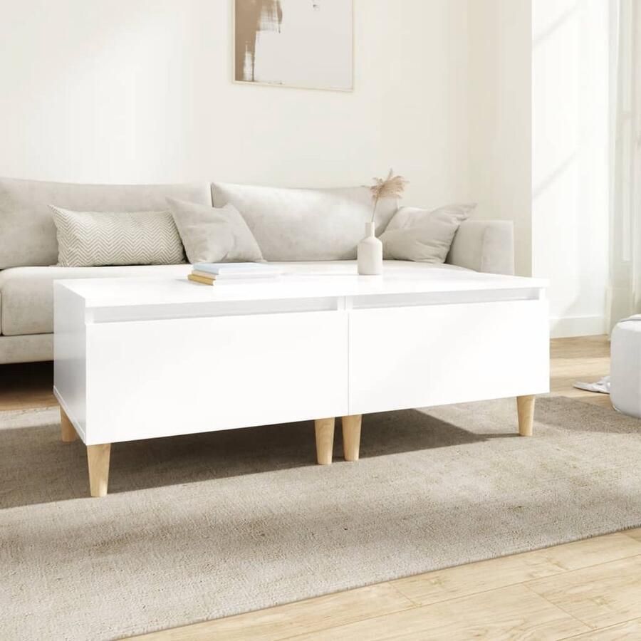 VidaXL Bijzettafels Hoogglans Wit Set van 2 Bijzettafels Scandinavisch Design Witte Tafel Hout Meubels Kastje Met Lade Salontafels - Foto 2