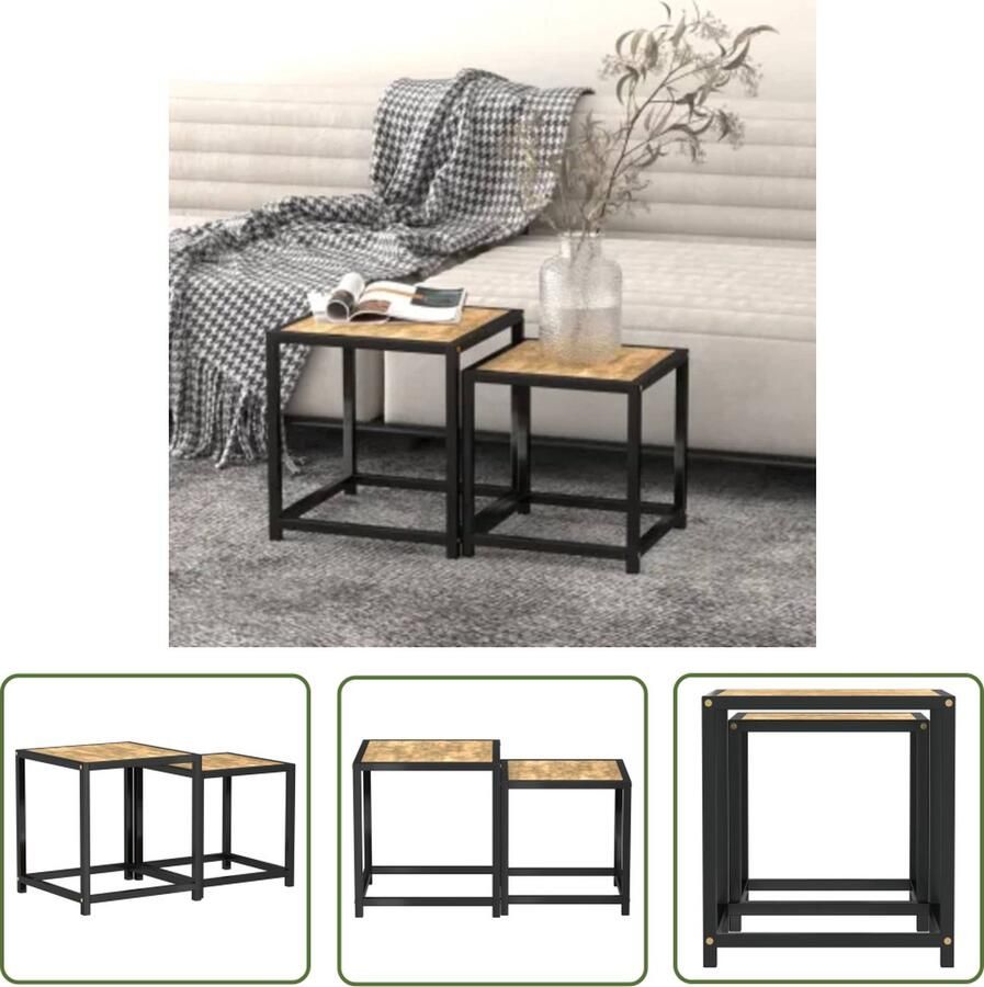 The Living Store IndustriÃle Bijzettafels 37 x 37 x 40 cm 33 x 33 x 35 cm MDF en gepoedercoat staal Industriele Tafels Bijzettafels Salontafels Mdf Meubilair Zwarte Tafels - Foto 2
