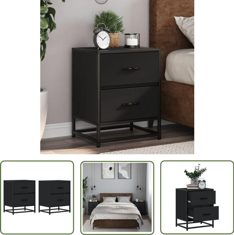 The Living Store Nachtkastjes 2 st 40x31x50 cm bewerkt hout zwart Nachtkasts Bijzettafels Houten Meubel Zwarte Meubels Badkamerkasten