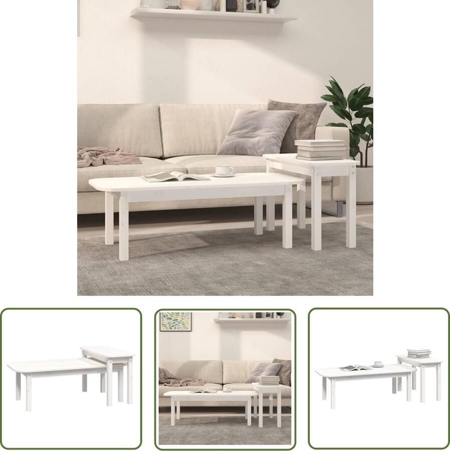 The Living Store Salontafelset Grenenhout Ruimtebesparend Stevig tafelblad Veelzijdig gebruik Wit 110x50x35cm 70x30x45cm Inclusief montagehandleiding 2 stuks Salontafel Bijzettafels Houten Meubilair Grenenhout Wit - Foto 2