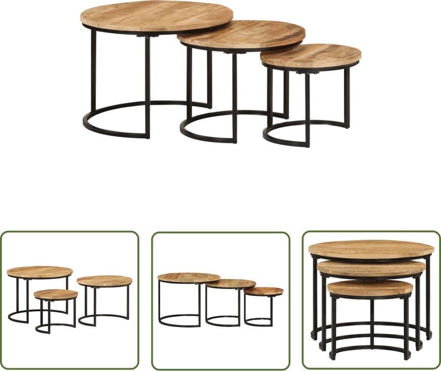 The Living Store Tafeltjes set Mangohout Zwart frame 55x40 cm (L) 45x35 cm (M) 35x29 cm (S) Salontafels Bijzettafels Mangohouten Tafels Houten Tafels Nestkasten