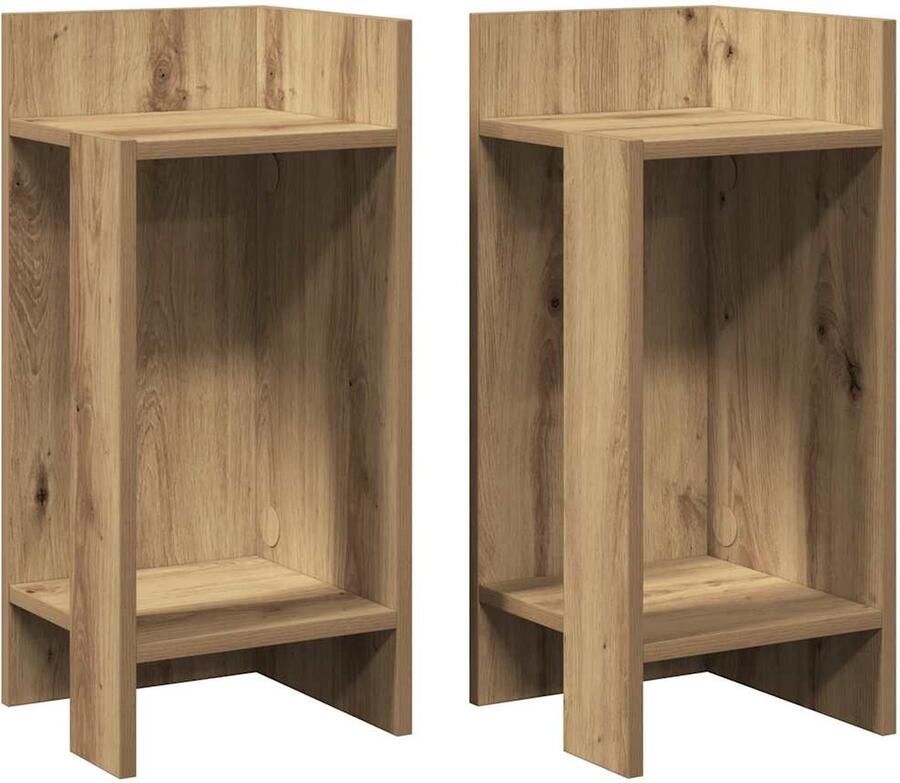 VidaXL Bijzettafels 2 st met plank 25 5x27x60 cm artisanaal eikenkleur
