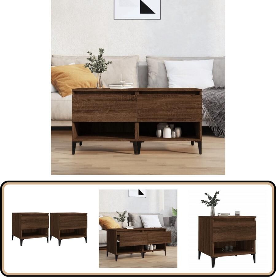 VidaXL Bijzettafels Set van 2 Bruin Eikenhout 50x46x50 cm Bijzettafel Industrieel Houten Tafel Bruin Salontafel Kastje Opbergruimte