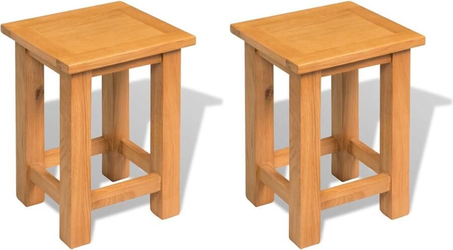VidaXL Bijzettafels Set van 2 Massief Eikenhout Bijzettafels Eikenhouten Meubels Landelijke Stijl Salonmeubelen Kamerdecoratie Tafellampen Woonaccessoires Klein Meubelstukken Bruine Meubels - Foto 2