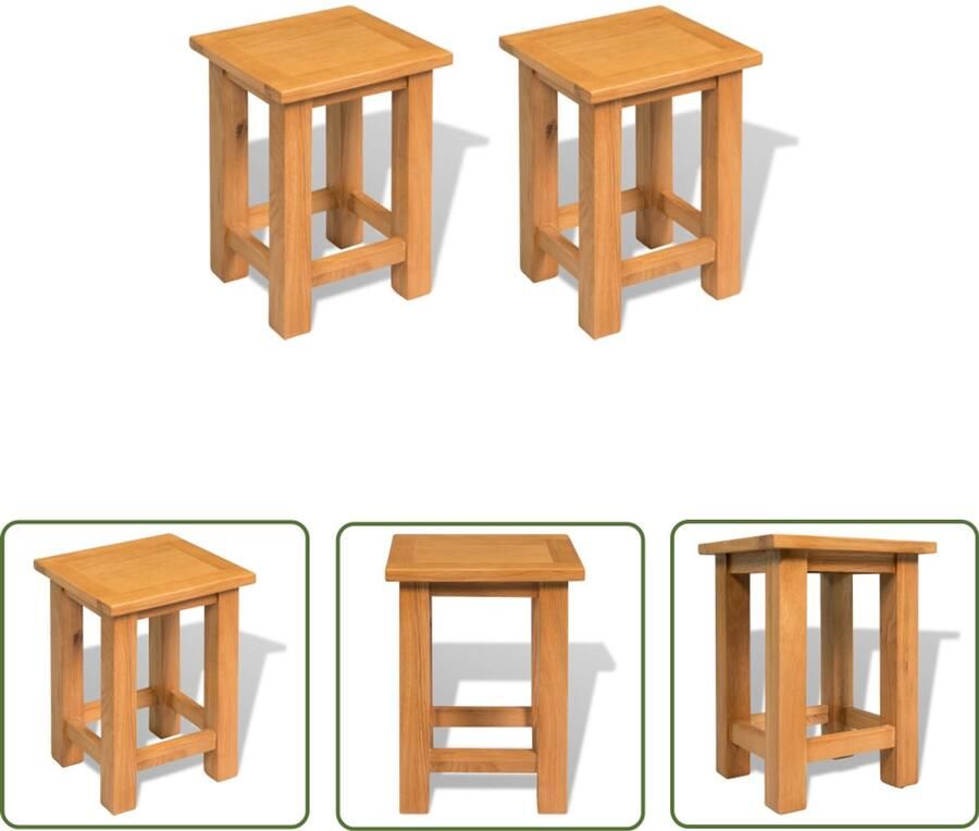 VidaXL Bijzettafels Set van 2 Massief Eikenhout Bijzettafels Eikenhouten Meubels Landelijke Stijl Salonmeubelen Kamerdecoratie Tafellampen Woonaccessoires Klein Meubelstukken Bruine Meubels