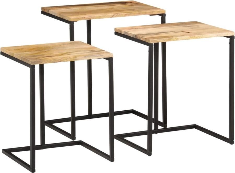 The Living Store Tafeltjesset 3 st massief acaciahout Bijzettafels Houten Tafels Acacia Tafels Side Tables Living Room Furniture