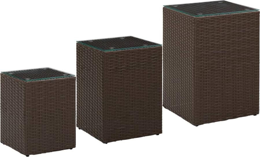 VidaXL Bijzettafelset 3-delig Poly Rattan Bruin Bijzet Tafels Polyrattan Meubilair Tuin Tafels Balkon Meubel Bruine Salontafel Set Tafeltjes Koffie Tafel Thee Tafel Design Tafel - Foto 2