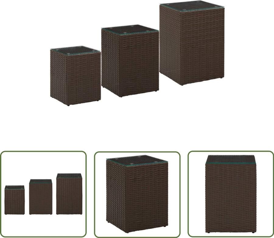 VidaXL Bijzettafelset 3-delig Poly Rattan Bruin Bijzet Tafels Polyrattan Meubilair Tuin Tafels Balkon Meubel Bruine Salontafel Set Tafeltjes Koffie Tafel Thee Tafel Design Tafel