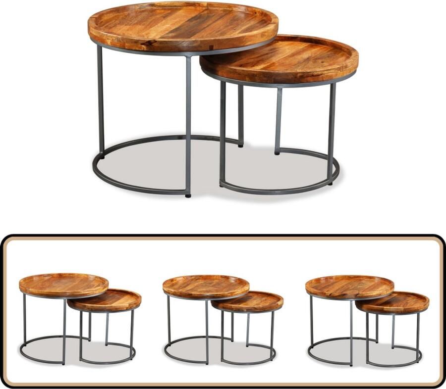 VidaXL -2-delige-Bijzettafelset-massief-mangohout - Foto 3